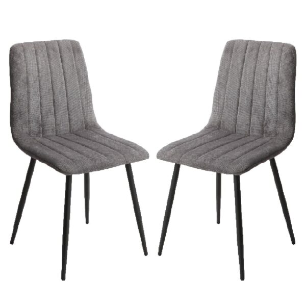 Arta Straight Stitch Dark Grey Fabric Dining Chairs In Pair