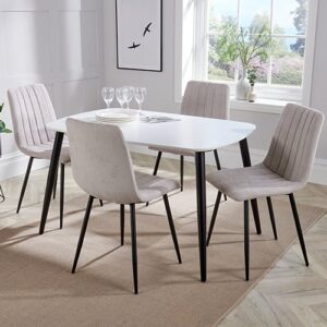 Arta White Wooden Dining Table 4 Natural Straight Chairs