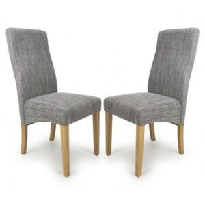 Basey Dark Grey Fabric Dining Chairs With Oak Legs In Pair