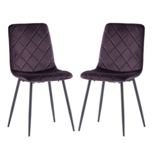 Basia Aubergine Velvet Fabric Dining Chairs In Pair