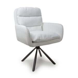 Cadott Swivel Corduroy Fabric Dining Chair In White