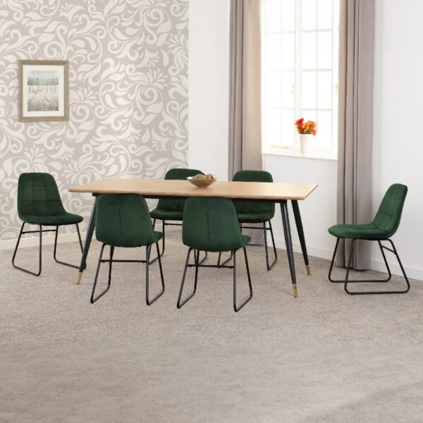 Hanover Oak Wooden Dining Table With 6 Lyster Green Chairs