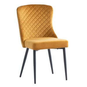 Helmi Velvet Dining Chair In Antique Gold With Black Legs