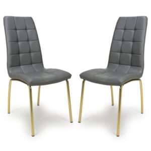 Justin Grey Faux Leather Dining Chairs With Gold Legs In Pair