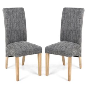 Kaduna Grey Fabric Dining Chairs With Oak Legs In Pair