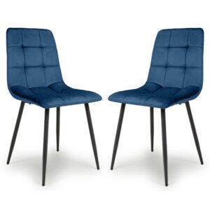 Massa Blue Velvet Dining Chairs With Black Legs In Pair