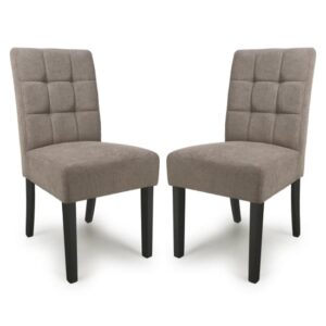 Mendoza Light Brown Fabric Dining Chairs With Black Legs In Pair