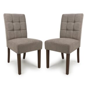 Mendoza Light Brown Fabric Dining Chairs With Walnut Legs In Pair