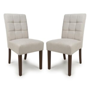 Mendoza Natural Fabric Dining Chairs With Walnut Legs In Pair