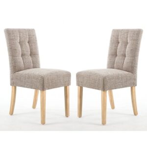 Mendoza Oatmeal Fabric Dining Chairs With Oak Legs In Pair