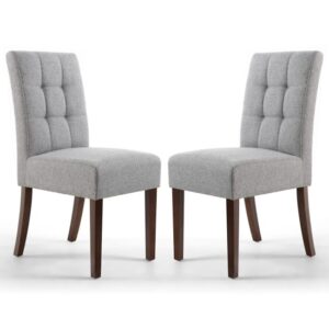 Mendoza Silver Grey Fabric Dining Chairs With Walnut Legs In Pair