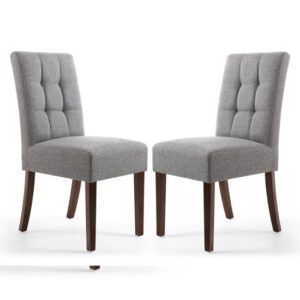 Mendoza Steel Grey Fabric Dining Chairs With Walnut Legs In Pair