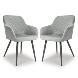 Menton Grey Velvet Dining Chairs With Black Legs In Pair