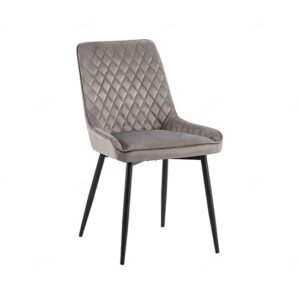 Newry Velvet Dining Chair In Grey With Black Metal Legs