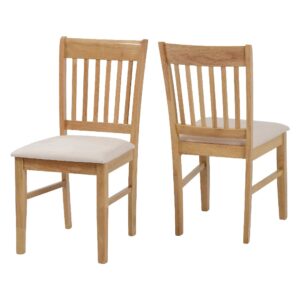 Olney Oak Wooden Dining Chairs With Mink Fabric Seat In Pair