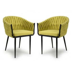 Pearl Yellow Braided Fabric Dining Chairs In Pair