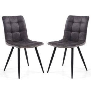 Rizhao Dark Grey Fabric Dining Chairs With Black Legs In Pair