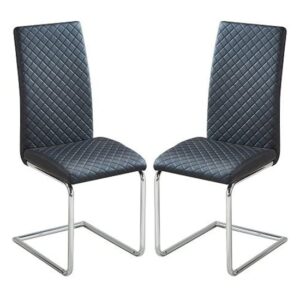 Ronn Black Faux Leather Dining Chairs With Chrome Legs In Pair