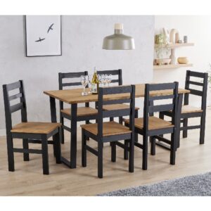 Tilston Wooden Large Dining Table With 6 Chairs In Oak And Black