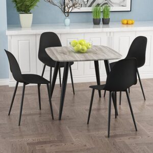 Arta Square Grey Wooden Dining Table 4 Duo Plastic Black Chairs