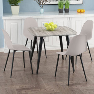 Arta Square Grey Wooden Dining Table 4 Duo Plastic Calico Chairs