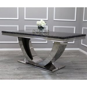 Avon Medium Black Marble Dining Table With Polished Base