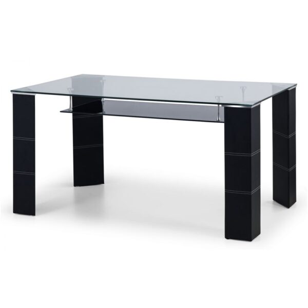 Grace Clear Glass Dining Table With Black Faux Leather Legs