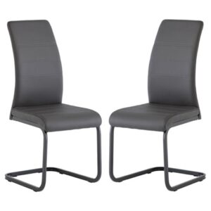 Michton Grey Faux Leather Dining Chairs In Pair