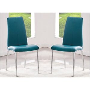 Opal Teal Faux Leather Dining Chair With Chrome Legs In Pair