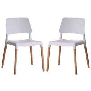 Rivera White Plastic Dining Chairs With Beech Legs In Pair