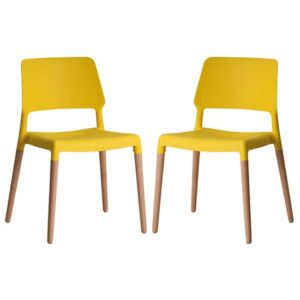 Rivera Yellow Plastic Dining Chairs With Beech Legs In Pair