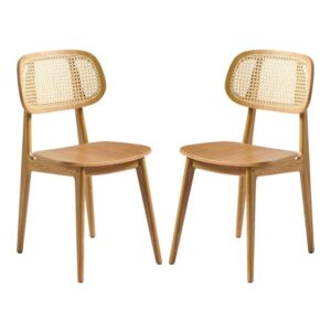 Romney Natural Rattan Wooden Dining Chairs In Pair