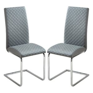 Ronn Grey Faux Leather Dining Chairs With Chrome Legs In Pair