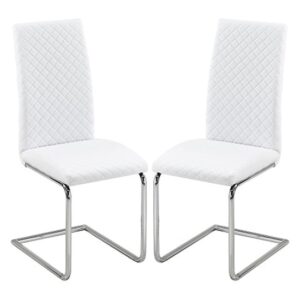 Ronn White Faux Leather Dining Chairs With Chrome Legs In Pair